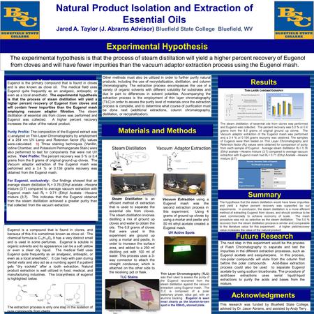 Experimental Hypothesis The experimental hypothesis is that the process of steam distillation will yield a higher percent recovery of Eugenol from cloves.