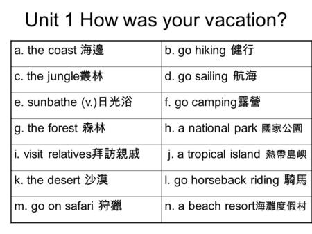 Unit 1 How was your vacation?