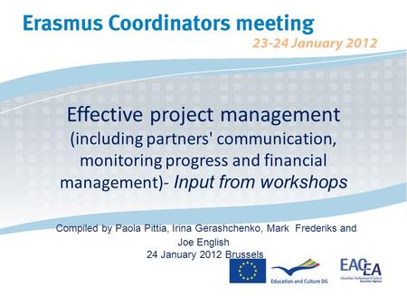 Effective project management (including partners' communication, monitoring progress and financial management)- Input from workshops Compiled by Paola.