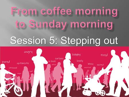 Session 5: Stepping out.  Any questions?  Briefly discuss together how you have reacted to the course and think through any questions and second thoughts.