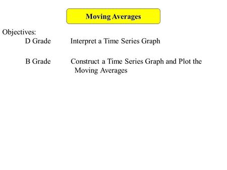 Moving Averages Objectives: D GradeInterpret a Time Series Graph B Grade Construct a Time Series Graph and Plot the Moving Averages.