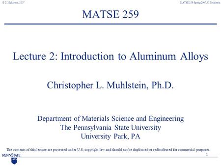 Lecture 2: Introduction to Aluminum Alloys