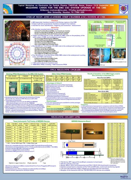 Printed by www.postersession.com Topical Workshop on Electronics for Particle Physics TWEPP-08, Naxos, Greece / 15-19 September 2008 MEZZANINE CARDS FOR.