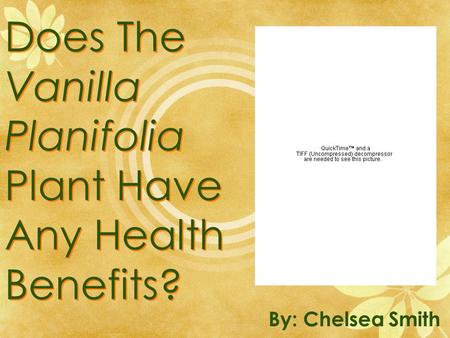 Does The Vanilla Planifolia Plant Have Any Health Benefits? By: Chelsea Smith.