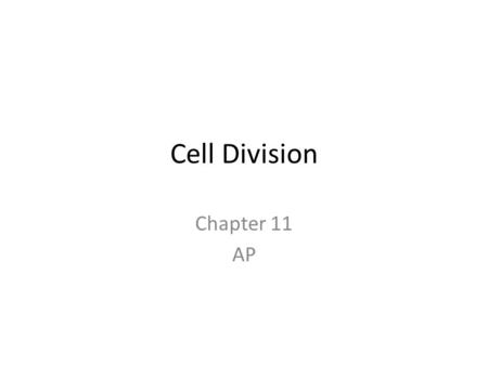 Cell Division Chapter 11 AP. Division in Prokaryotes Binary Fission – Lack a nucleus – Circular DNA attached to plasma membrane – At replication site.