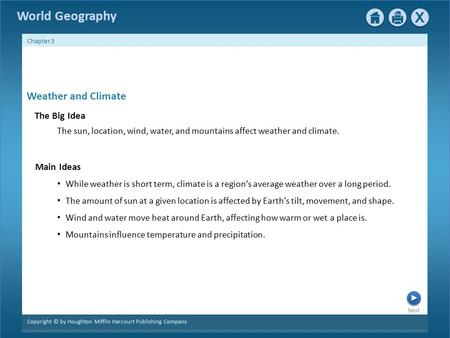 Weather and Climate Main Ideas The Big Idea