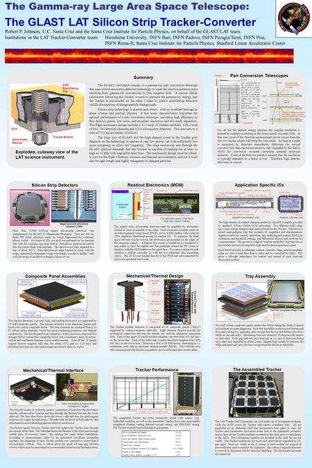 The Gamma-ray Large Area Space Telescope: The GLAST LAT Silicon Strip Tracker-Converter Robert P. Johnson, U.C. Santa Cruz and the Santa Cruz Institute.