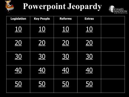 Powerpoint Jeopardy LegislationKey PeopleReformsExtras 10 20 30 40 50.