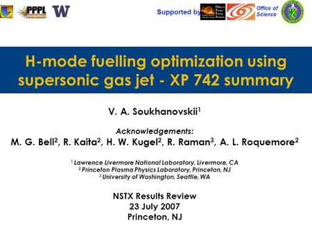 V. A. Soukhanovskii 1 Acknowledgements: M. G. Bell 2, R. Kaita 2, H. W. Kugel 2, R. Raman 3, A. L. Roquemore 2 1 Lawrence Livermore National Laboratory,