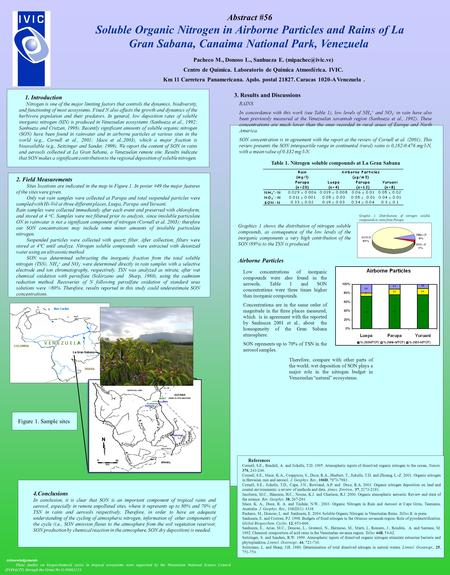 Pacheco M., Donoso L., Sanhueza E. Centro de Química. Laboratorio de Química Atmosférica. IVIC. Km 11 Carretera Panamericana. Apdo.