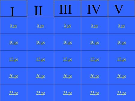 10 pt 15 pt 20 pt 25 pt 5 pt 10 pt 15 pt 20 pt 25 pt 5 pt 10 pt 15 pt 20 pt 25 pt 5 pt 10 pt 15 pt 20 pt 25 pt 5 pt 10 pt 15 pt 20 pt 25 pt 5 pt I II IIIIVV.