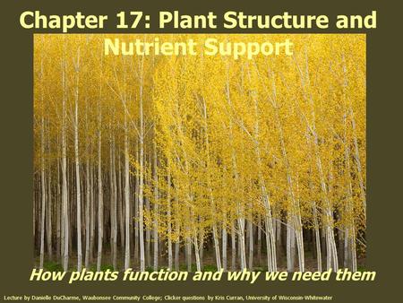 Chapter 17: Plant Structure and Nutrient Support How plants function and why we need them Lecture by Danielle DuCharme, Waubonsee Community College; Clicker.