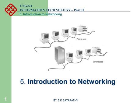 ENG224 INFORMATION TECHNOLOGY – Part II 5. Introduction to Networking 1 BY S K SATAPATHY.