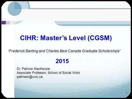 CIHR: Master’s Level (CGSM)