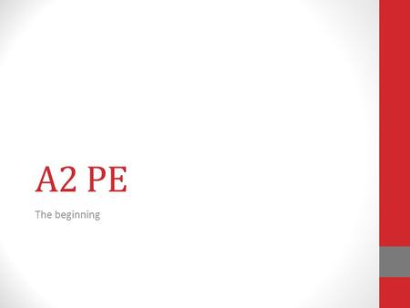 A2 PE The beginning. Unit G453 This unit is worth 70% of your A2 mark. It consists of a 2 ½ hour exam Section A- Answer 1 question on either: Historical.