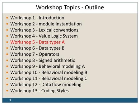 Workshop Topics - Outline