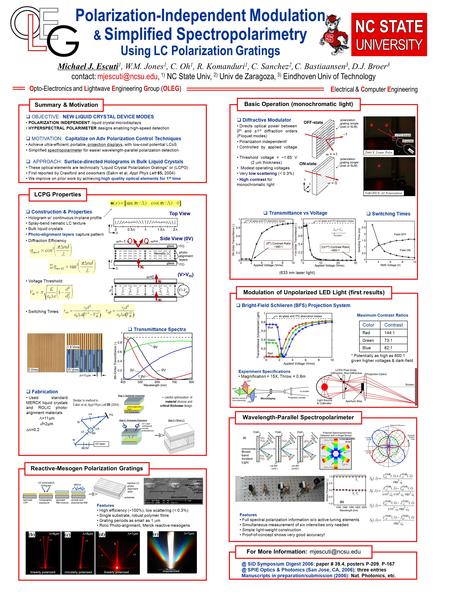 Polarization-Independent Modulation & Simplified Spectropolarimetry Using LC Polarization Gratings Michael J. Escuti 1, W.M. Jones 1, C. Oh 1, R. Komanduri.