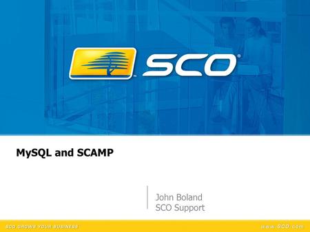 John Boland SCO Support 1 MySQL and SCAMP. 2 Overview  What is SCAMP?  What is MySQL?  Network Subscriptions  Downloading MySQL  Installation of.