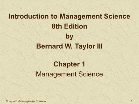 Introduction to Management Science