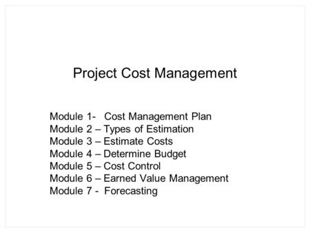 Project Cost Management