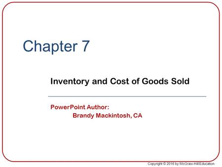 Inventory and Cost of Goods Sold