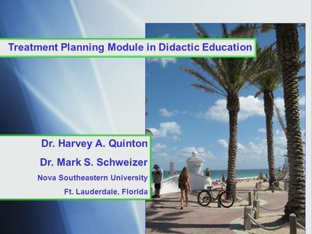 Treatment Planning Module in Didactic Education Dr. Harvey A. Quinton Dr. Mark S. Schweizer Nova Southeastern University Ft. Lauderdale, Florida.