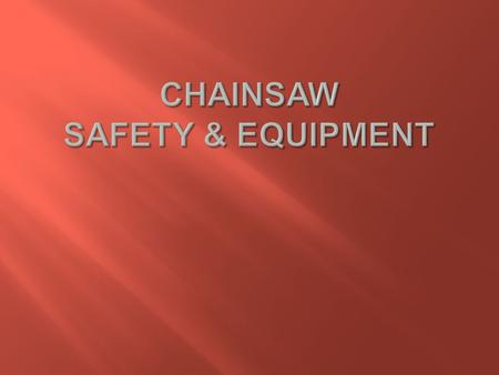  Disclaimer  Personal Background  Safety Equipment  Chainsaw Safety  Equipment  Maintenance.