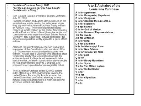 A to Z Alphabet of the Louisiana Purchase