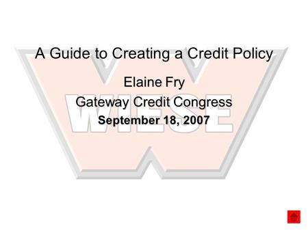 A Guide to Creating a Credit Policy Elaine Fry Gateway Credit Congress September 18, 2007.