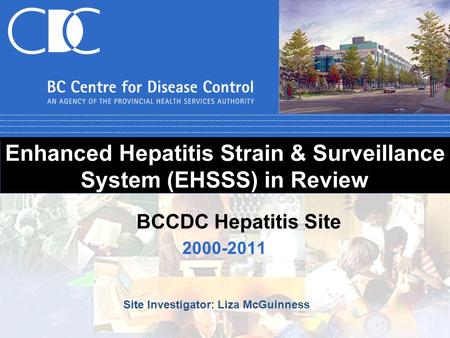 Enhanced Hepatitis Strain & Surveillance System (EHSSS) in Review 2000-2011 BCCDC Hepatitis Site Site Investigator: Liza McGuinness.