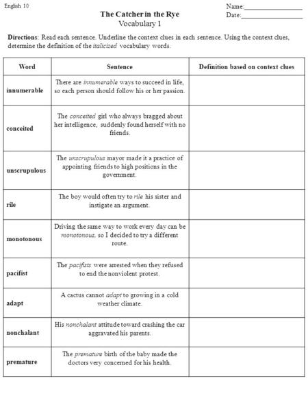 WordSentenceDefinition based on context clues innumerable There are innumerable ways to succeed in life, so each person should follow his or her passion.