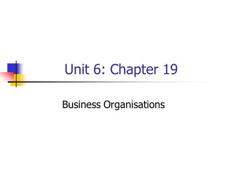 Unit 6: Chapter 19 Business Organisations. Aims You need to know the following for each type of business organisation 1. Definition 2. Examples 3. Formation.