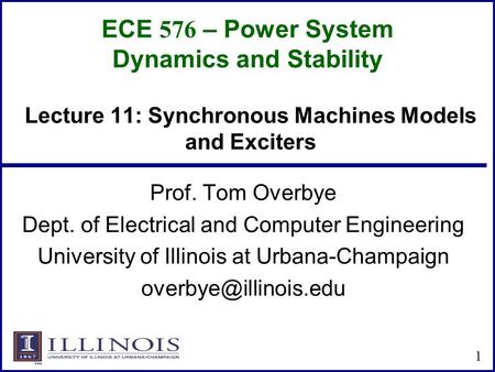 ECE 576 – Power System Dynamics and Stability