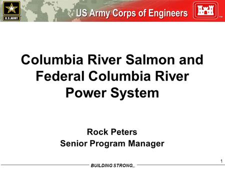 BUILDING STRONG SM 1 Columbia River Salmon and Federal Columbia River Power System Rock Peters Senior Program Manager.