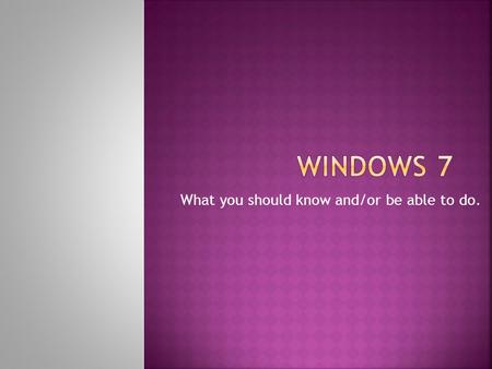 What you should know and/or be able to do..  Desktop Layout  Mouse Operations  Point  Click  Double-Click  Right-Click  Drag  Right-Drag  Create.