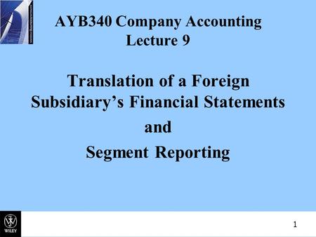 AYB340 Company Accounting Lecture 9