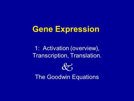 Gene Expression 1: Activation (overview), Transcription, Translation.  The Goodwin Equations.