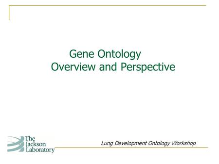 Gene Ontology Overview and Perspective Lung Development Ontology Workshop.