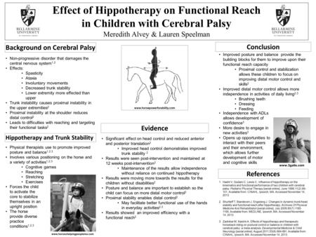 Effect of Hippotherapy on Functional Reach in Children with Cerebral Palsy Meredith Alvey & Lauren Speelman Background on Cerebral Palsy References Evidence.