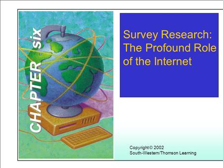 Learning Objectives Copyright © 2002 South-Western/Thomson Learning Survey Research: The Profound Role of the Internet CHAPTER six.