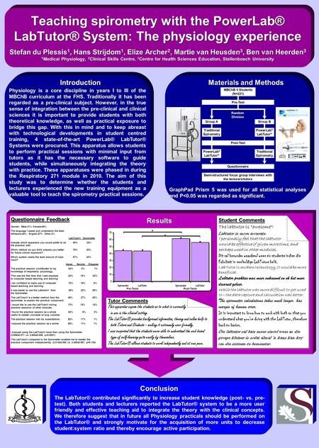 Teaching spirometry with the PowerLab® LabTutor® System: The physiology experience Stefan du Plessis 1, Hans Strijdom 1, Elize Archer 2, Martie van Heusden.