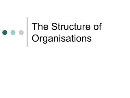 The Structure of Organisations. Organisation Internal, formal framework How authority is transmitted Often evolves.