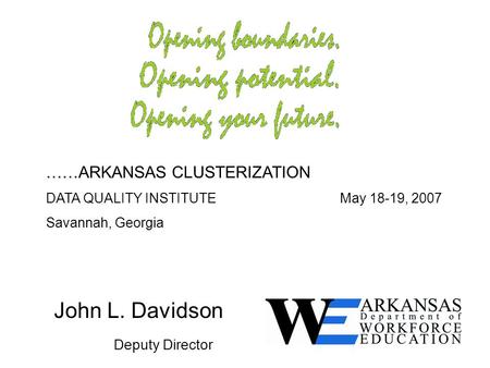 John L. Davidson Deputy Director ……ARKANSAS CLUSTERIZATION DATA QUALITY INSTITUTEMay 18-19, 2007 Savannah, Georgia.