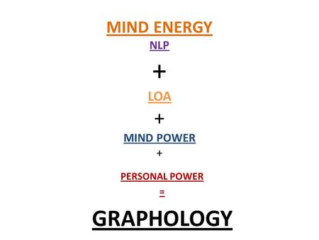 MIND ENERGY NLP + LOA + MIND POWER + PERSONAL POWER = GRAPHOLOGY.