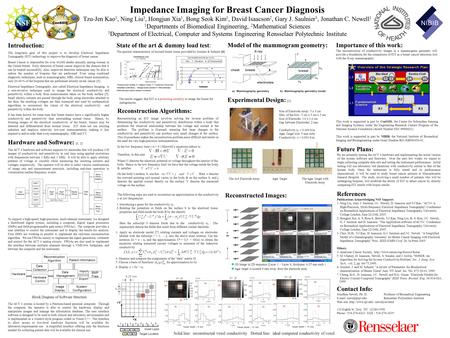 Impedance Imaging for Breast Cancer Diagnosis Tzu-Jen Kao 1, Ning Liu 3, Hongjun Xia 1, Bong Seok Kim 1, David Isaacson 2, Gary J. Saulnier 3, Jonathan.