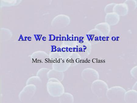 Are We Drinking Water or Bacteria? Mrs. Shield’s 6th Grade Class.