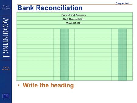 Chapter 10.1 Bank Reconciliation Heading Write the heading.