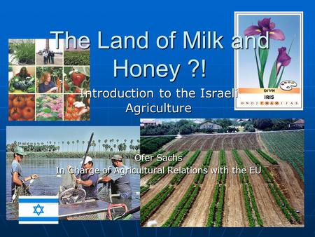 The Land of Milk and Honey ?! Introduction to the Israeli Agriculture Ofer Sachs In Charge of Agricultural Relations with the EU.