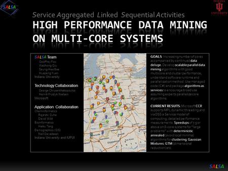 Service Aggregated Linked Sequential Activities GOALS: Increasing number of cores accompanied by continued data deluge. Develop scalable parallel data.