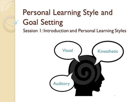 Personal Learning Style and Goal Setting Session 1: Introduction and Personal Learning Styles Visual Kinesthetic Auditory.